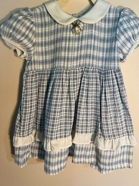 Vintage Donna Capozz Blue and White Plaid Peter Pan Collar Dress 3T